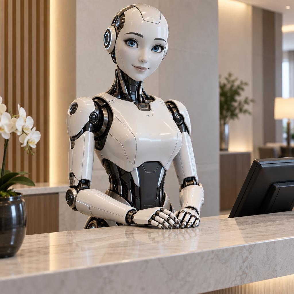 Augmented reality preview of a humanoid robot in a business environment